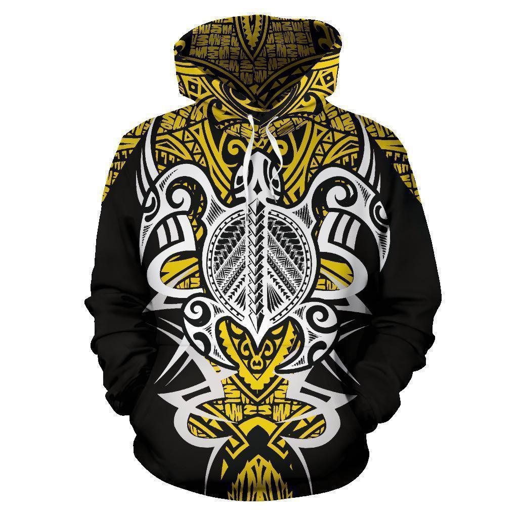Yellow Hawaii Turtle Tribal Armor Hoodie For Beach Trips Weekend Outings And Relaxed Streetwear