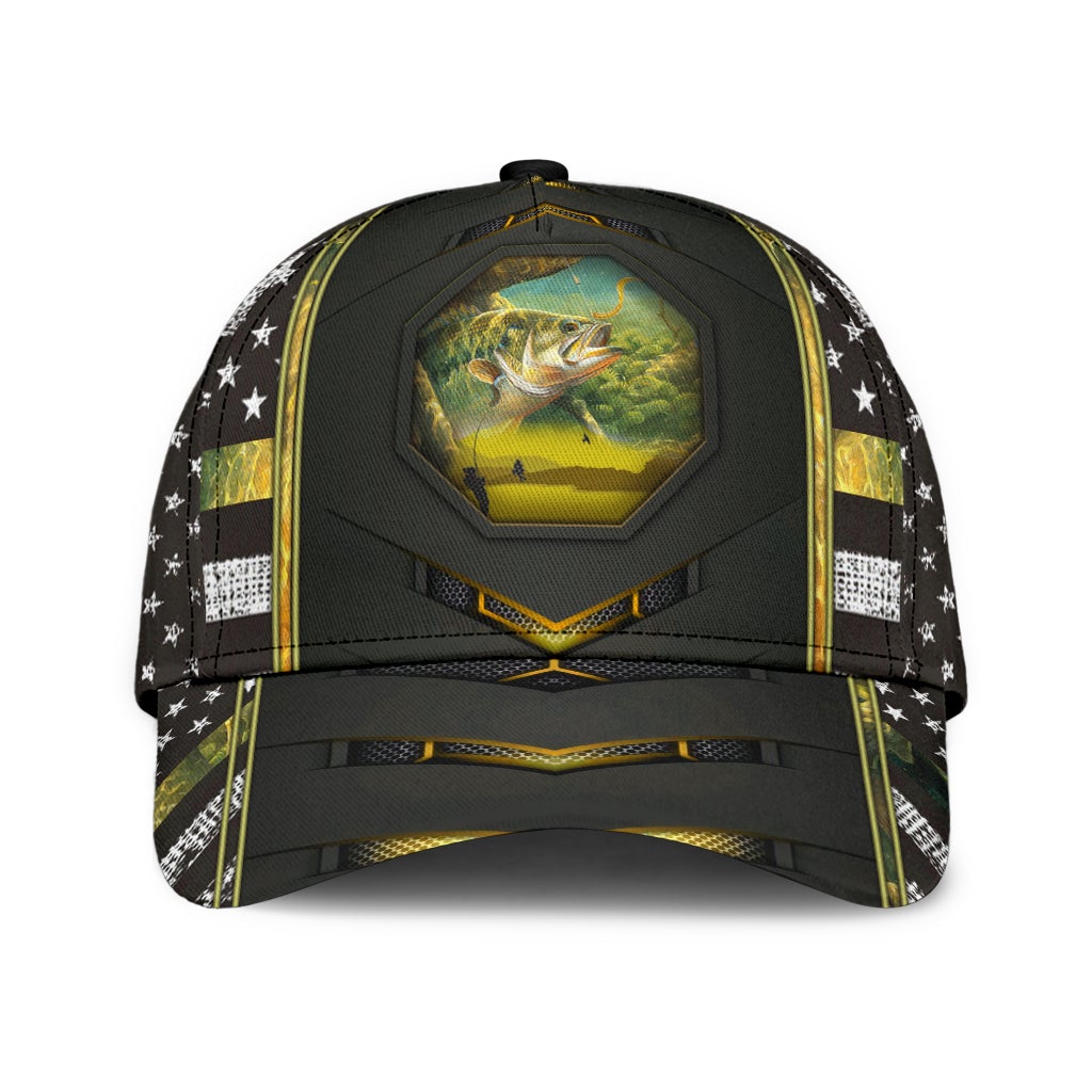 Fishing Camo US Flag Yellow Classic Cap For Travel Adventures Weekend Wear And Casual Style