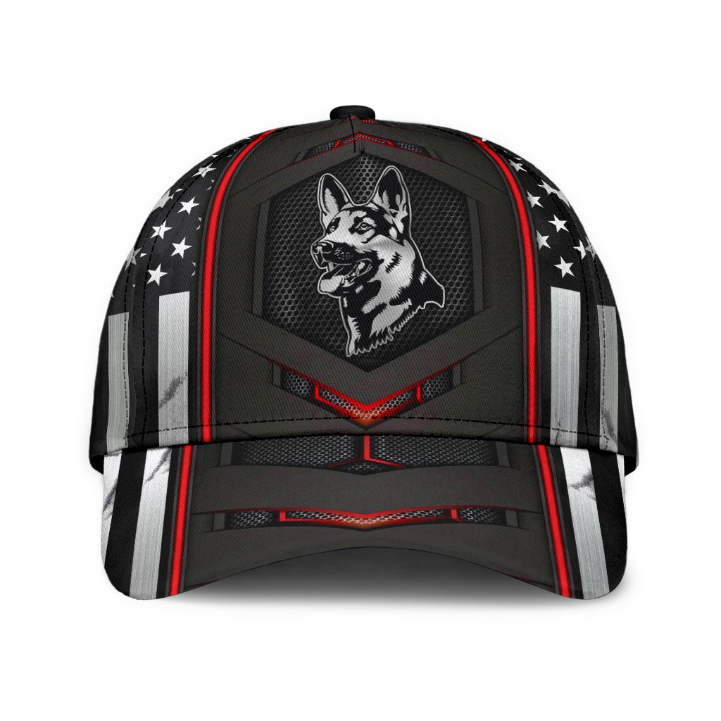 German Shepherd Red Flag Carbon Classic Cap For Summer Vacations Parties And Outdoor Events