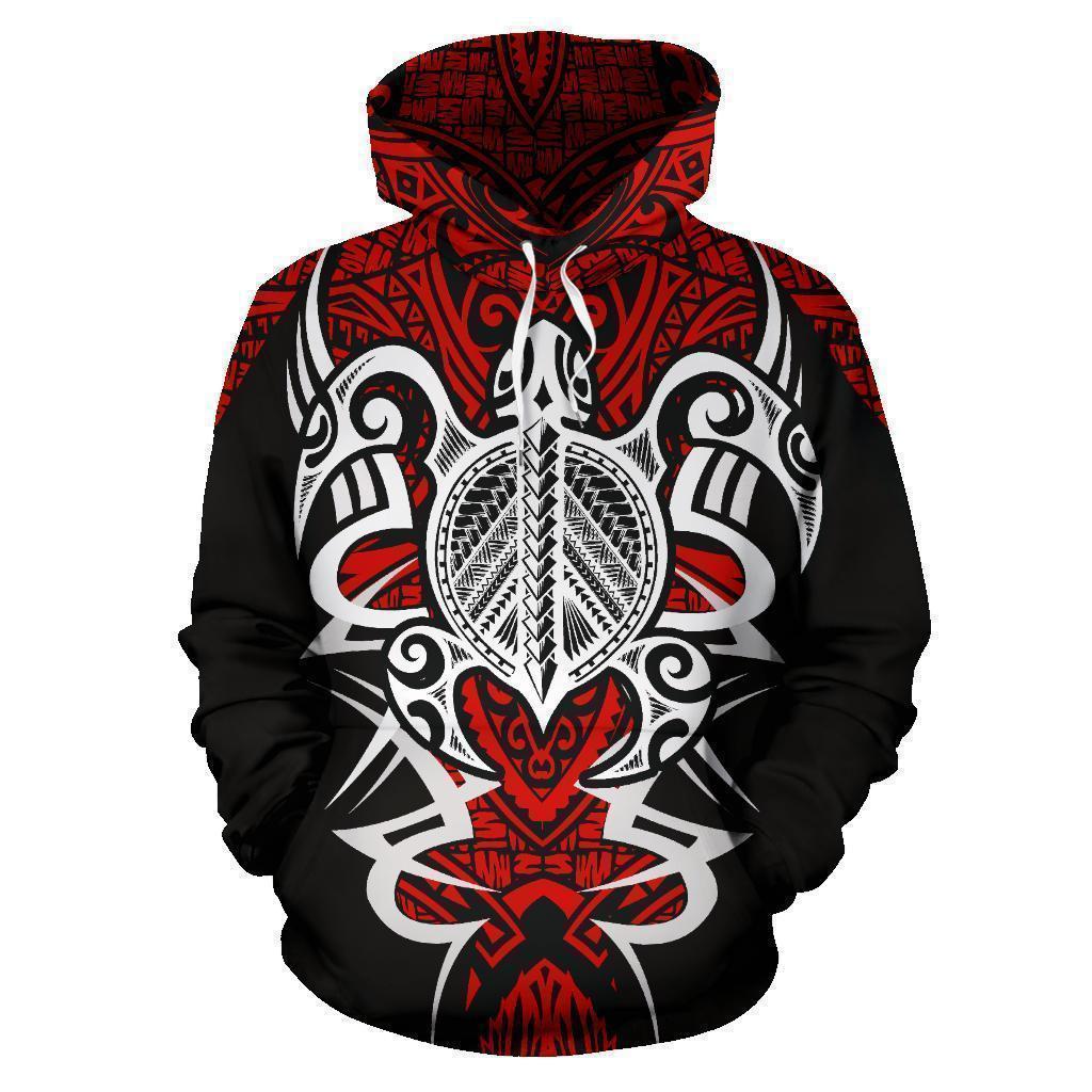 Red Hawaii Turtle Tribal Armor Hoodie For Ocean Lovers Beach Travel And Relaxed Everyday Style