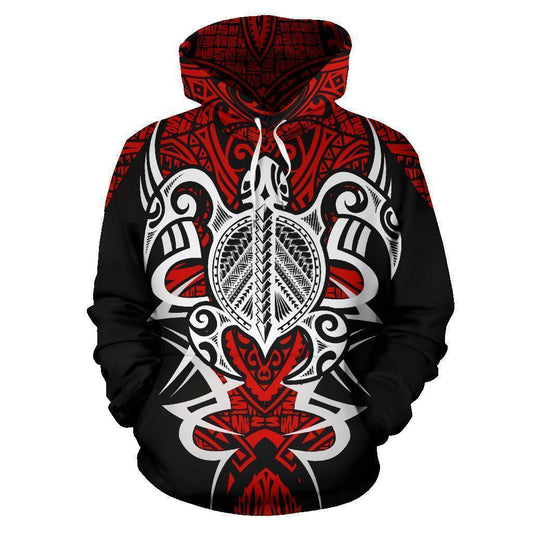 Red Hawaii Turtle Tribal Armor Hoodie For Ocean Lovers Beach Travel And Relaxed Everyday Style