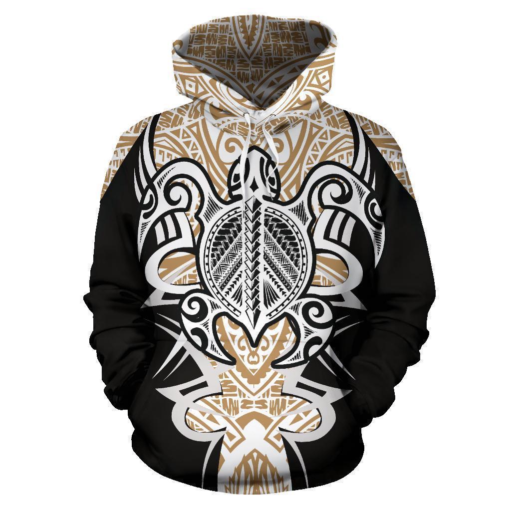 Gold Hawaii Turtle Tribal Armor Hoodie For Ocean Lovers Beach Travel And Relaxed Everyday Style