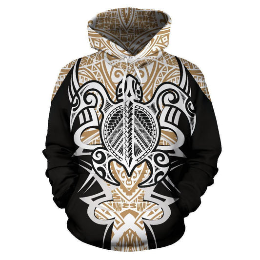 Gold Hawaii Turtle Tribal Armor Hoodie For Ocean Lovers Beach Travel And Relaxed Everyday Style