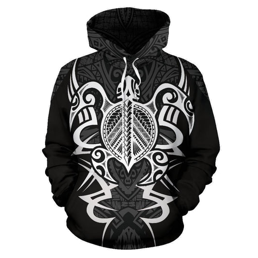 Gray Hawaii Turtle Tribal Armor Hoodie For Coastal Travel Casual Outfits And Relaxed Daily Wear