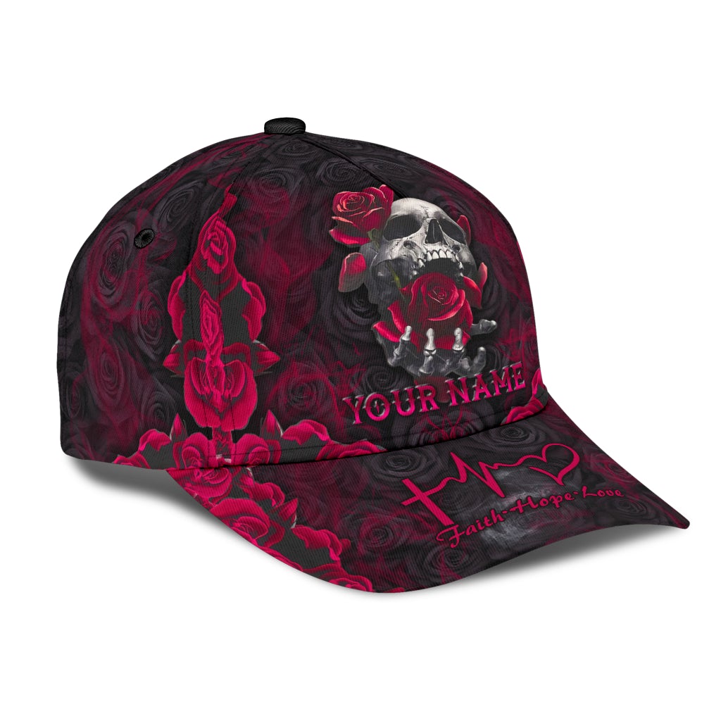 Custom Skull Roses Faith Hope Love Classic Cap For Daily Comfort Outdoor Fun And Weekend Vacations