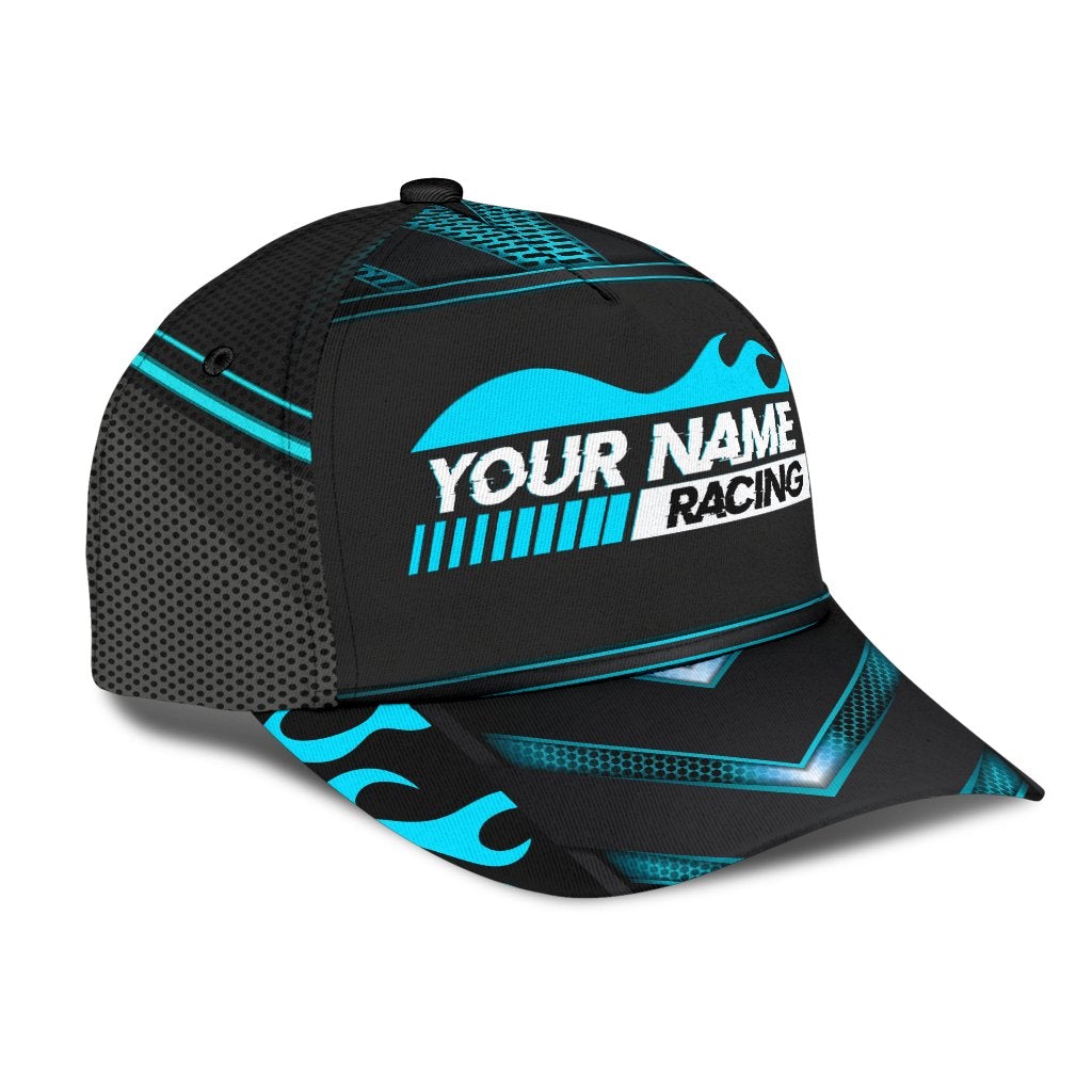 Custom Blue Neon Racing Personalized Name Classic Cap For Outdoor Events Beach Travel And Relaxed Daily Style
