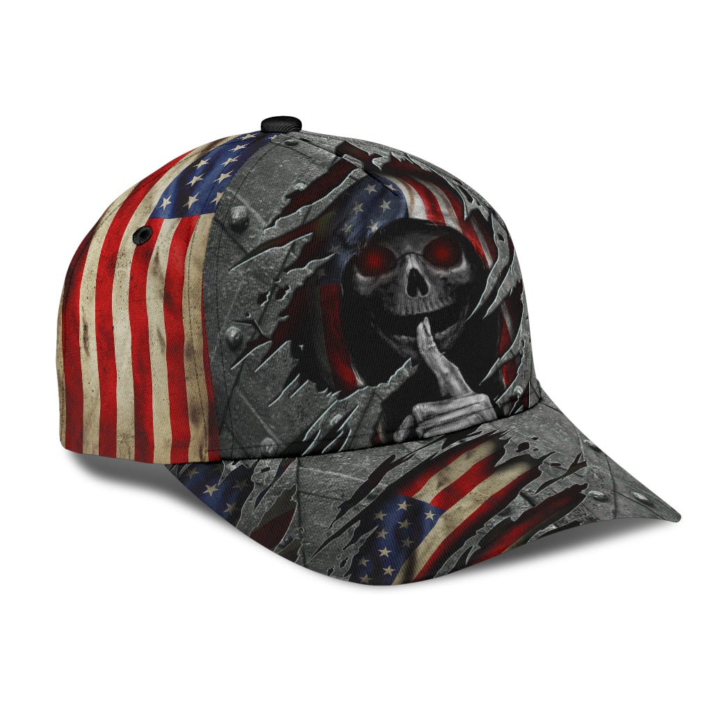Skull American Flag Patriotic Classic Cap For Relaxed Daily Style Vacations And Festival Wear