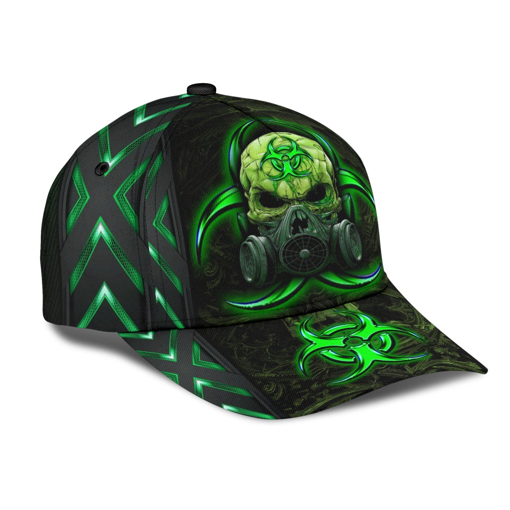 Skull Biohazard Mask Green Classic Cap For Outdoor Events Beach Travel And Relaxed Daily Style
