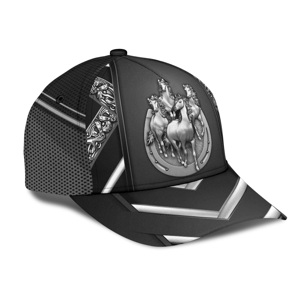 Horse Silver Pattern Elegant Classic Cap For Travel Adventures Weekend Wear And Casual Style