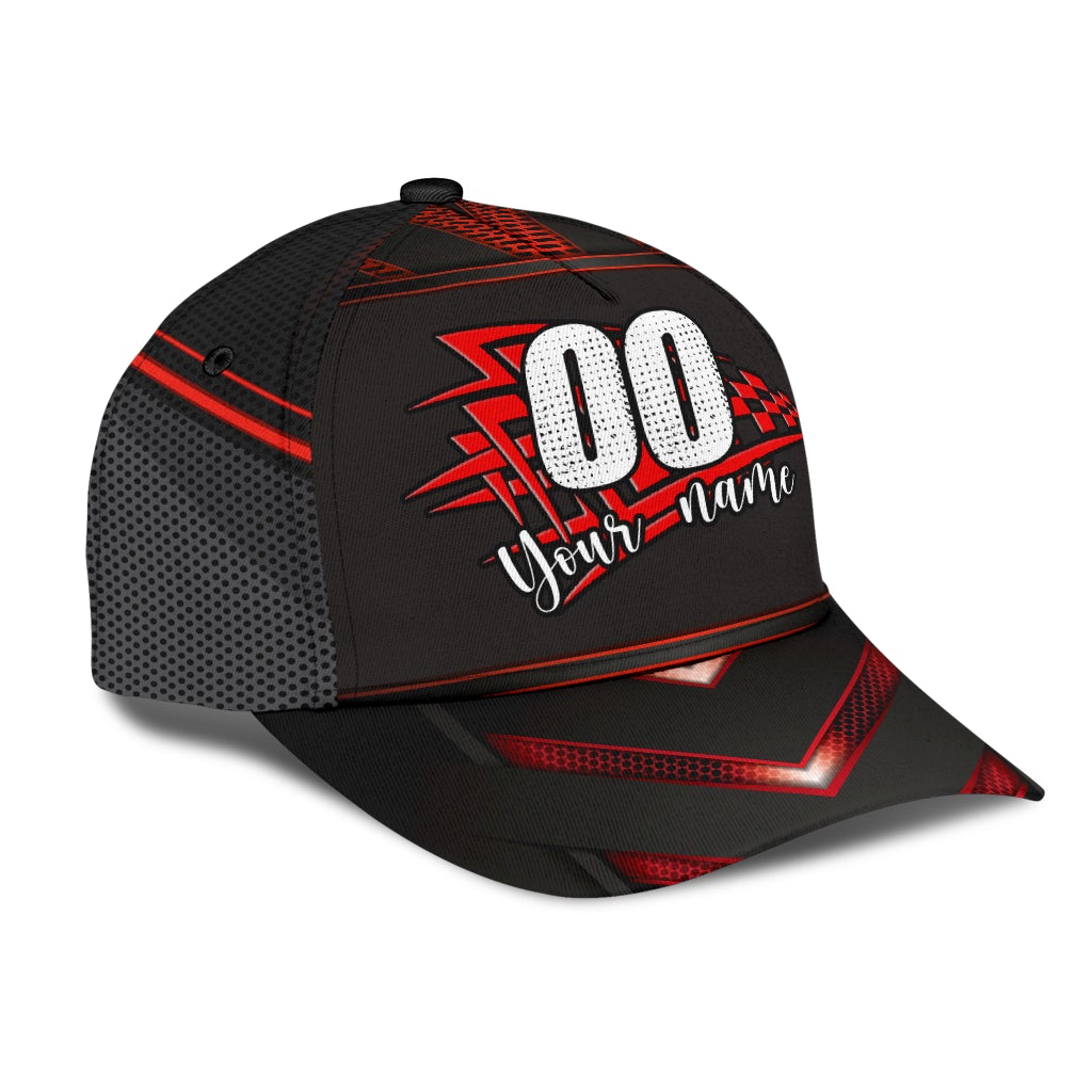 Custom Red Checked Racing Personalized Name Number Classic Cap For Weekend Travel Outdoor Events And Casual Outfits