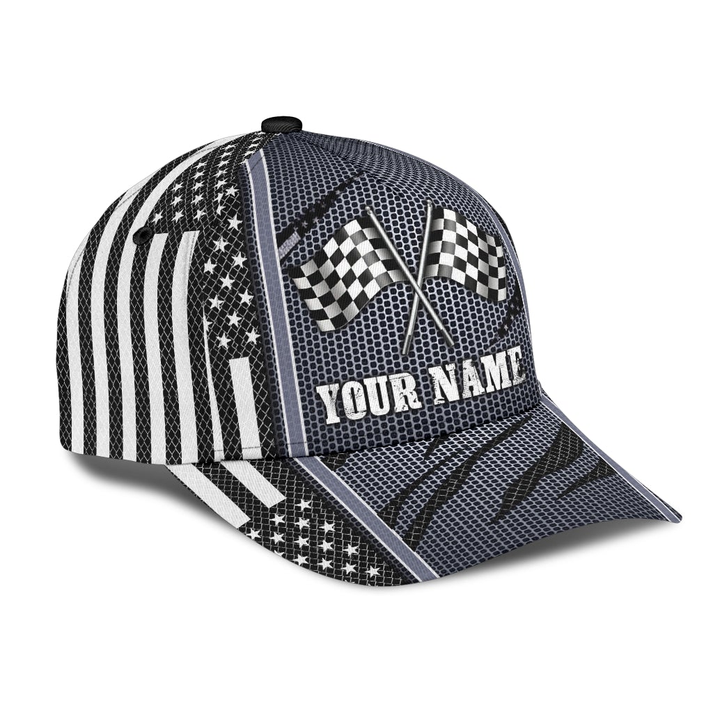 Custom Racing Net Pattern Personalized Name Classic Cap For Coastal Trips Outdoor Activities And Gift Giving