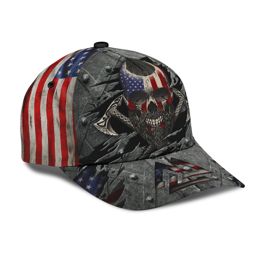 Viking American Skull Flag Classic Cap For Everyday Wear Vacations And Seasonal Activities