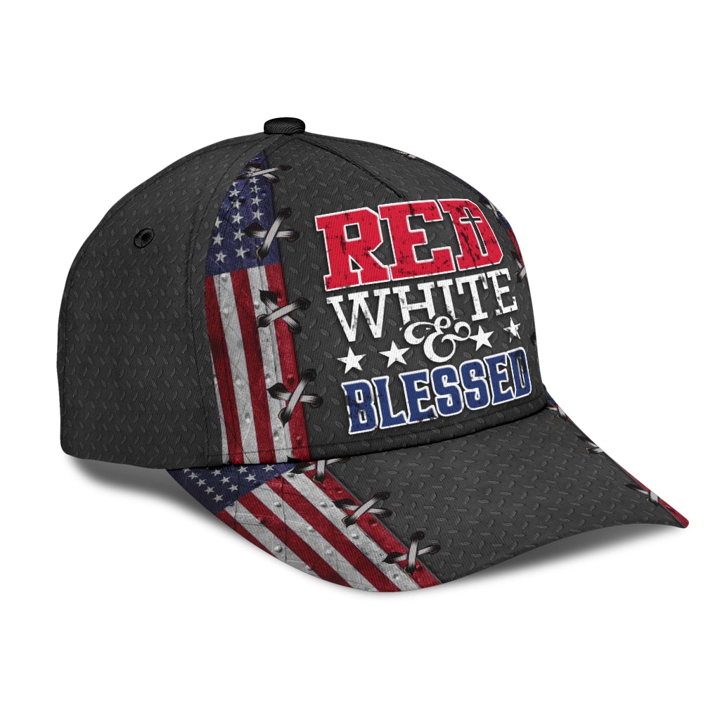 Red White And Blessed Jesus American Faith Classic Cap For Relaxed Outfits Outdoor Events And Holiday Trips