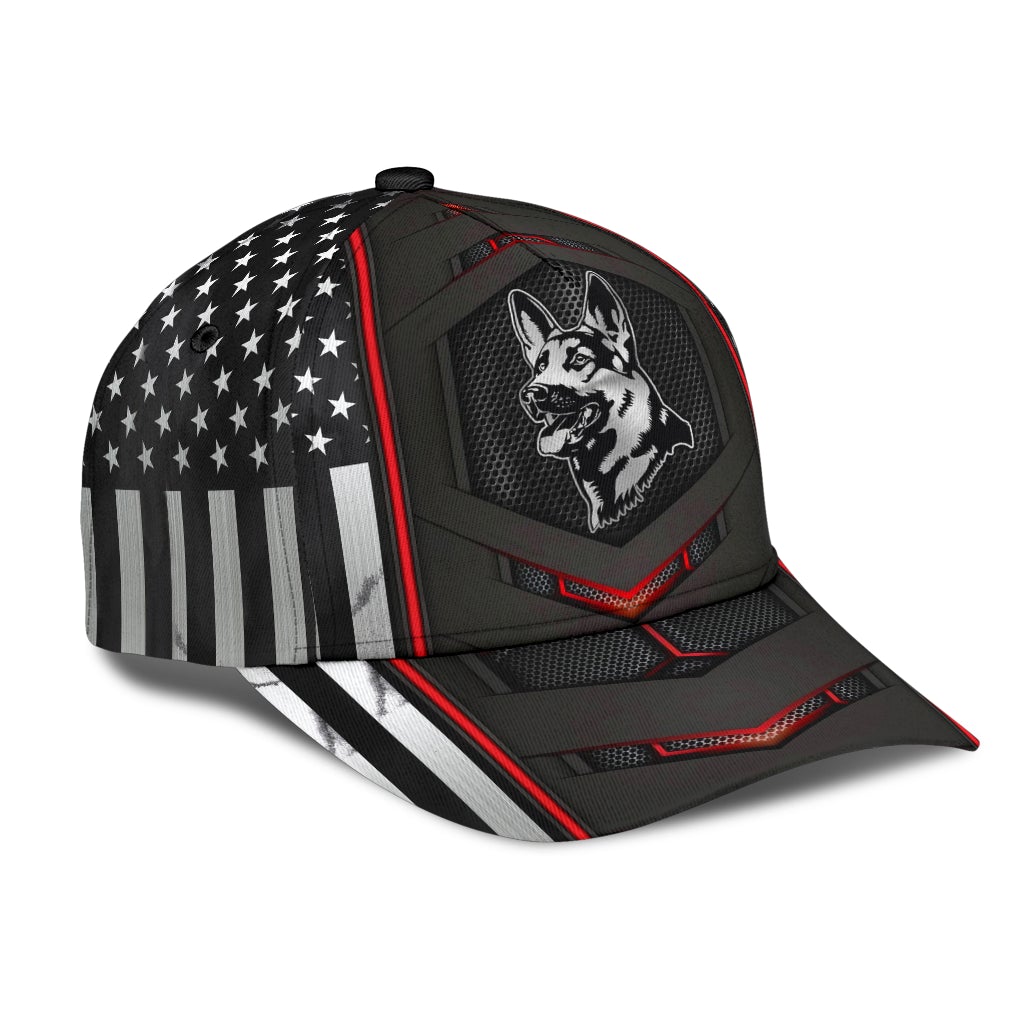 German Shepherd Red Flag Carbon Classic Cap For Summer Vacations Parties And Outdoor Events