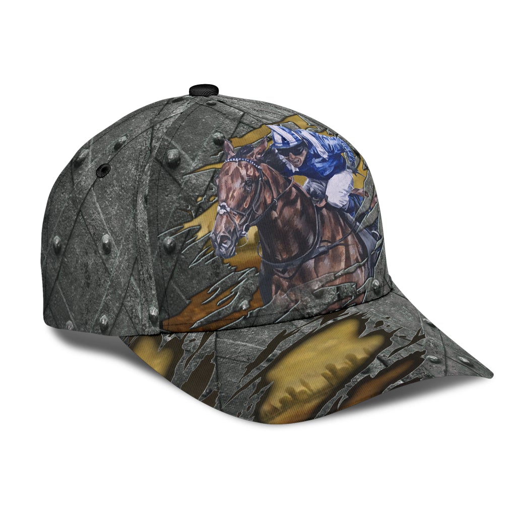 Horse Racing Crack Pattern Classic Cap For Outdoor Events Beach Travel And Relaxed Daily Style