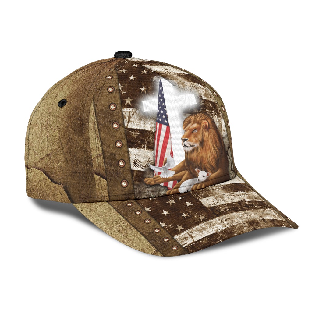 Lion Lamb Faith Cross American Flag Classic Cap For Weekend Travel Outdoor Events And Casual Outfits