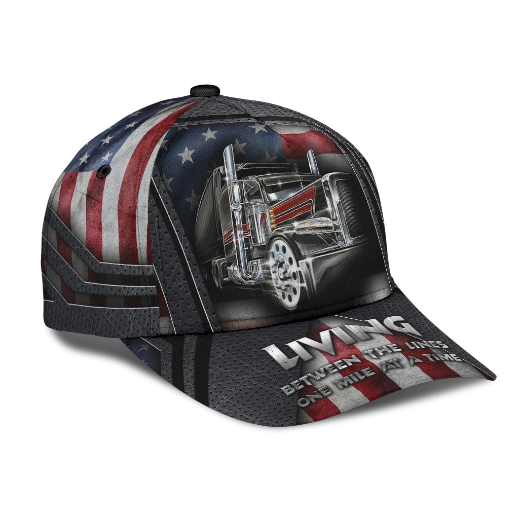 Truck Living Between Lines Mile At A Time Classic Cap For Parties Vacations And Relaxed Daily Outfits