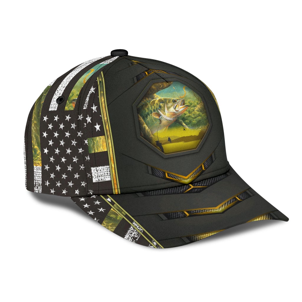 Fishing Camo US Flag Yellow Classic Cap For Travel Adventures Weekend Wear And Casual Style