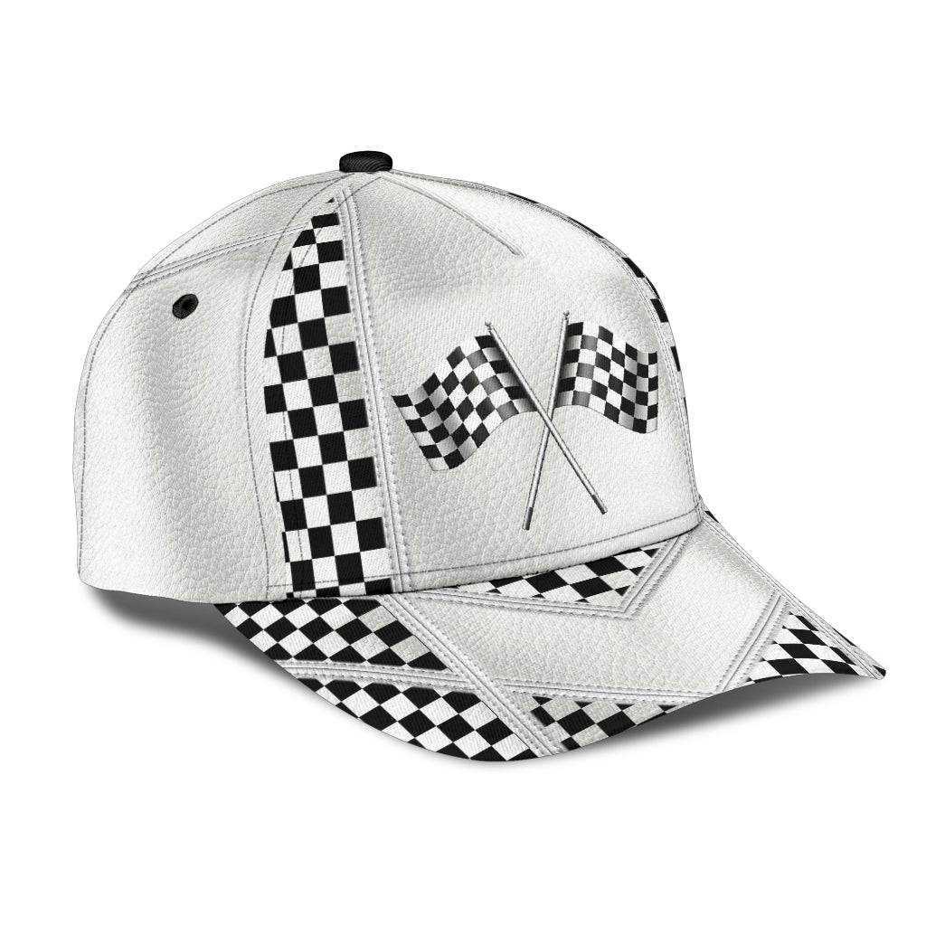 White Leather Racing Pattern Classic Cap For Outdoor Travel Parties And Thoughtful Holiday Gifting