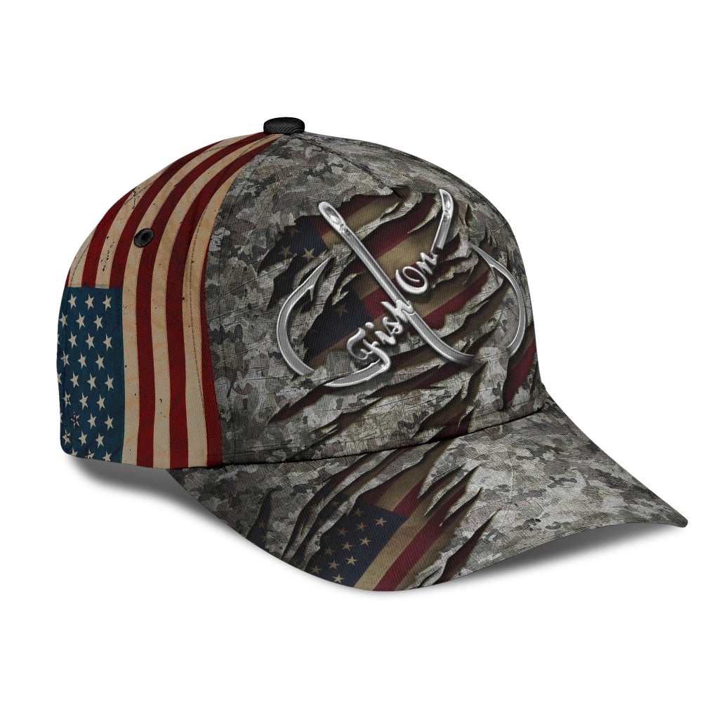 Fish On Camouflage Fishing Classic Cap For Festivals Travel Adventures And Casual Gift Giving