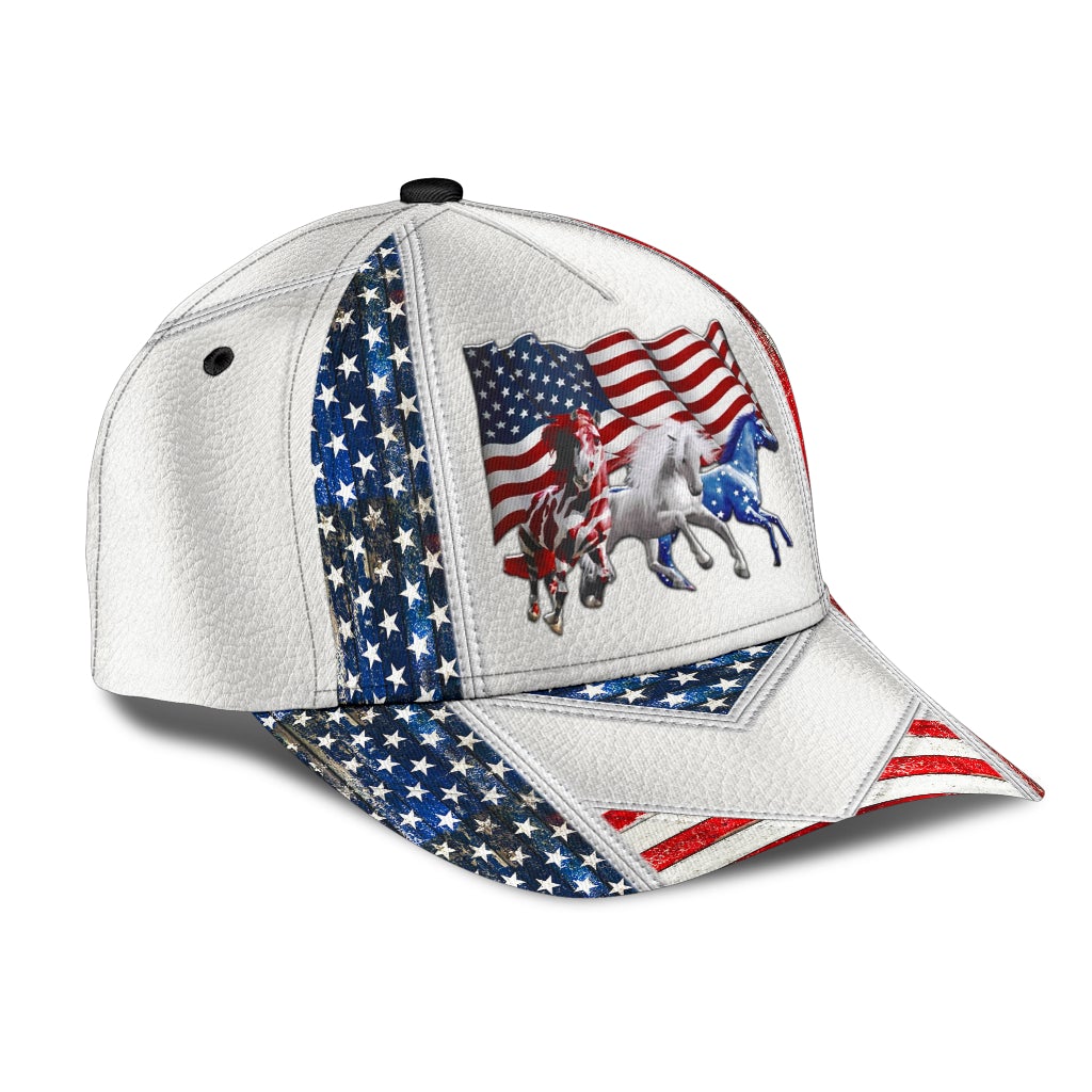 White American Horses Freedom Classic Cap For Summer Activities Vacations And Comfortable Daily Wear