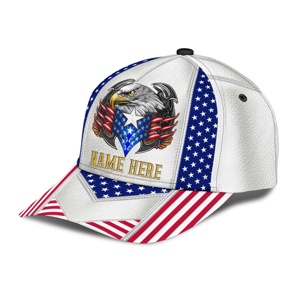 Custom White Eagle American Flag Name Classic Cap For Everyday Wear Vacations And Seasonal Activities