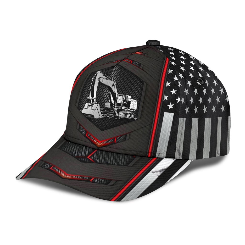 Excavator Red Flag Carbon Classic Cap For Outdoor Events Beach Travel And Relaxed Daily Style