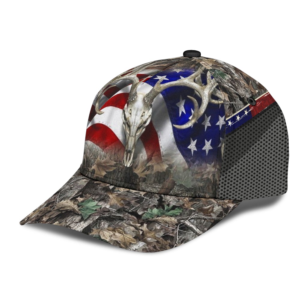 Deer Hunting American Flag Classic Cap For Beach Vacations Outdoor Trips And Everyday Comfort