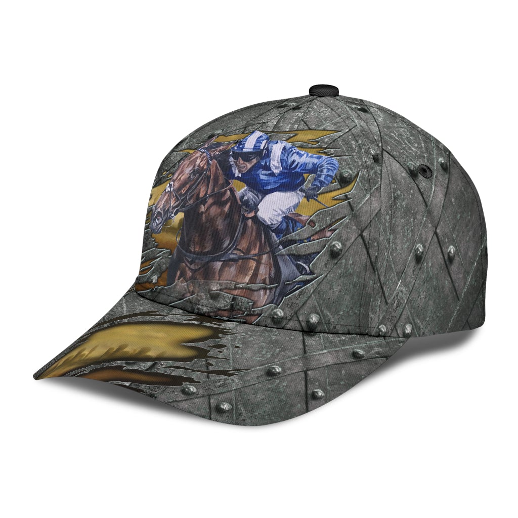 Horse Racing Crack Pattern Classic Cap For Outdoor Events Beach Travel And Relaxed Daily Style