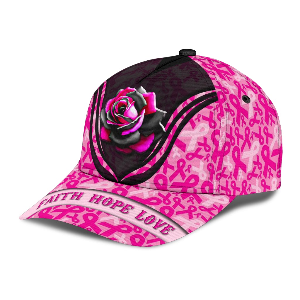 Breast Cancer Faith Hope Love Rose Classic Cap For Weekend Adventures Festivals And Gift Giving