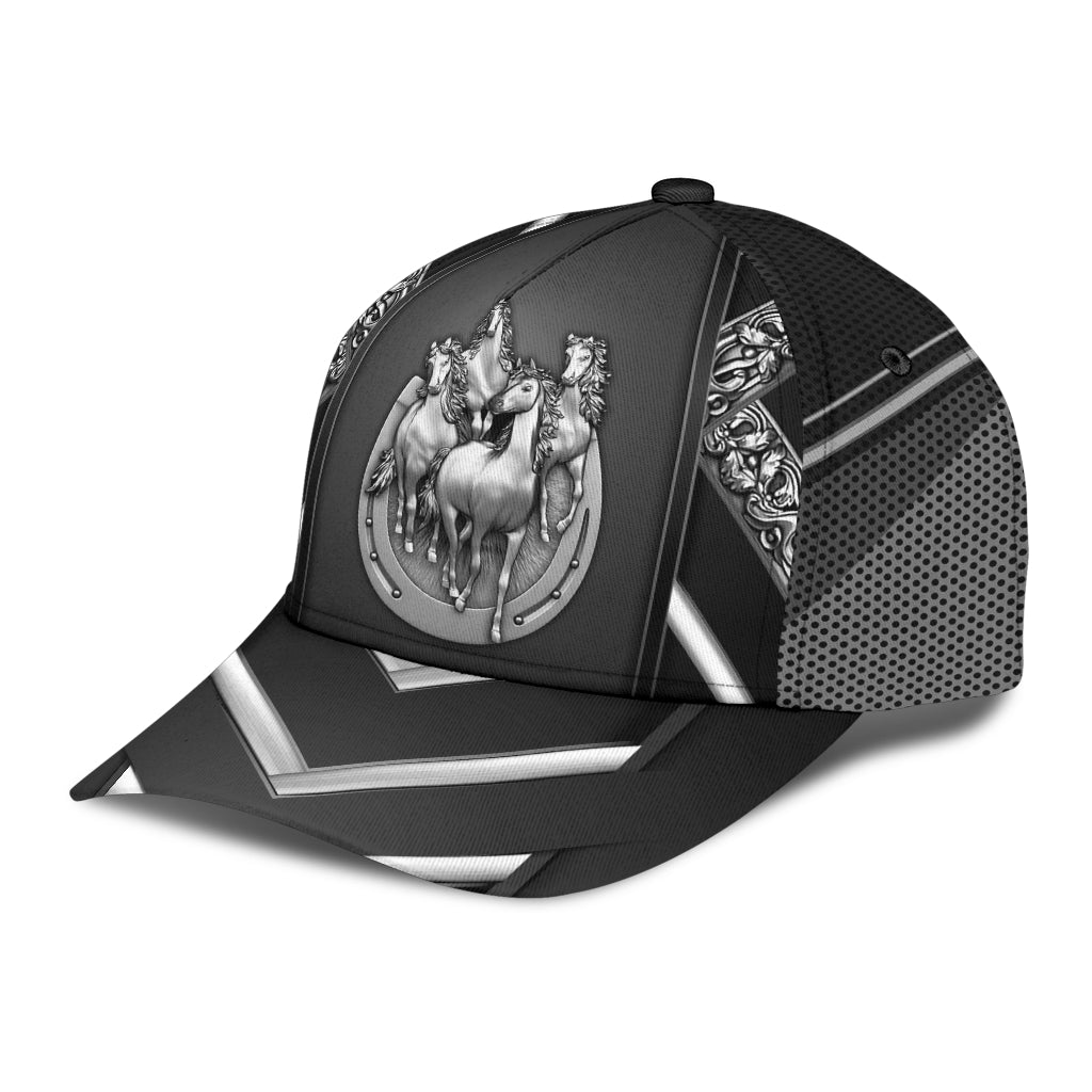Horse Silver Pattern Elegant Classic Cap For Travel Adventures Weekend Wear And Casual Style
