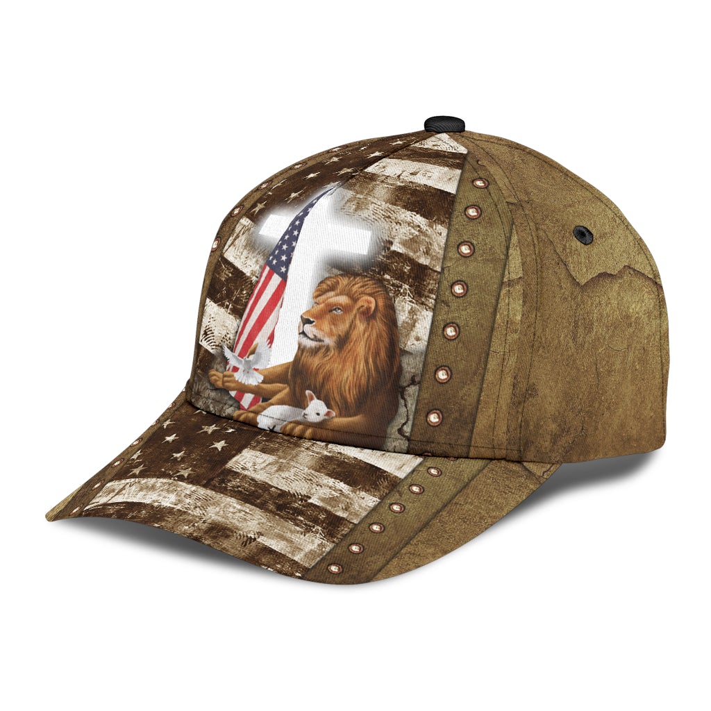 Lion Lamb Faith Cross American Flag Classic Cap For Weekend Travel Outdoor Events And Casual Outfits