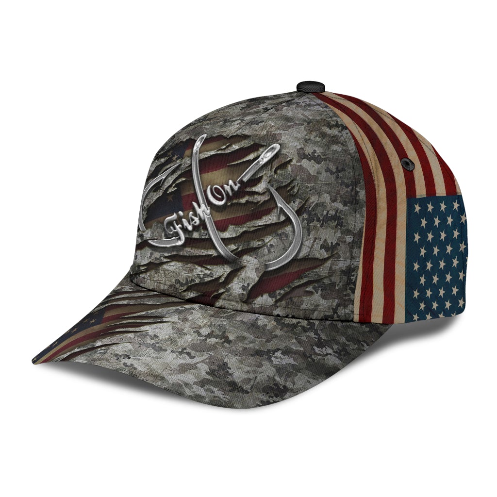 Fish On Camouflage Fishing Classic Cap For Festivals Travel Adventures And Casual Gift Giving