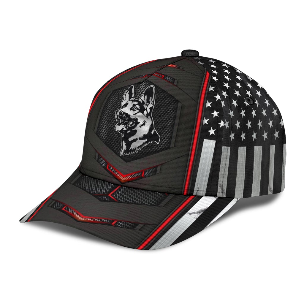 German Shepherd Red Flag Carbon Classic Cap For Summer Vacations Parties And Outdoor Events