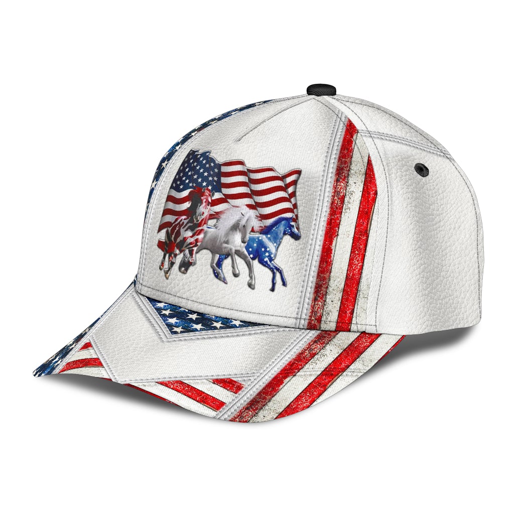 White American Horses Freedom Classic Cap For Summer Activities Vacations And Comfortable Daily Wear