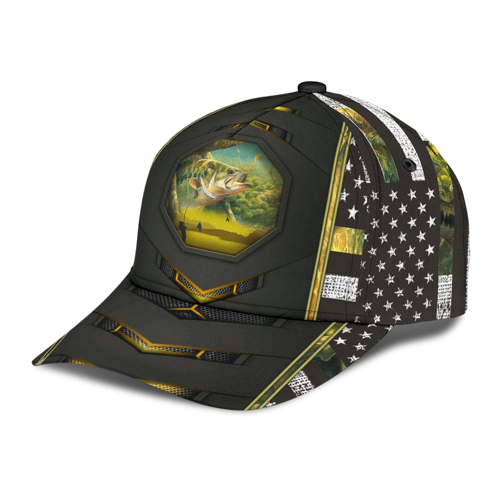 Fishing Camo US Flag Yellow Classic Cap For Travel Adventures Weekend Wear And Casual Style