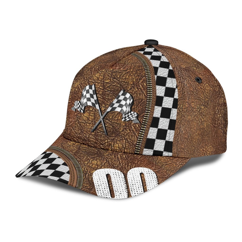 Custom Racing Leather Personalized Number Classic Cap For Beach Days Travel And Relaxed Everyday Outfits