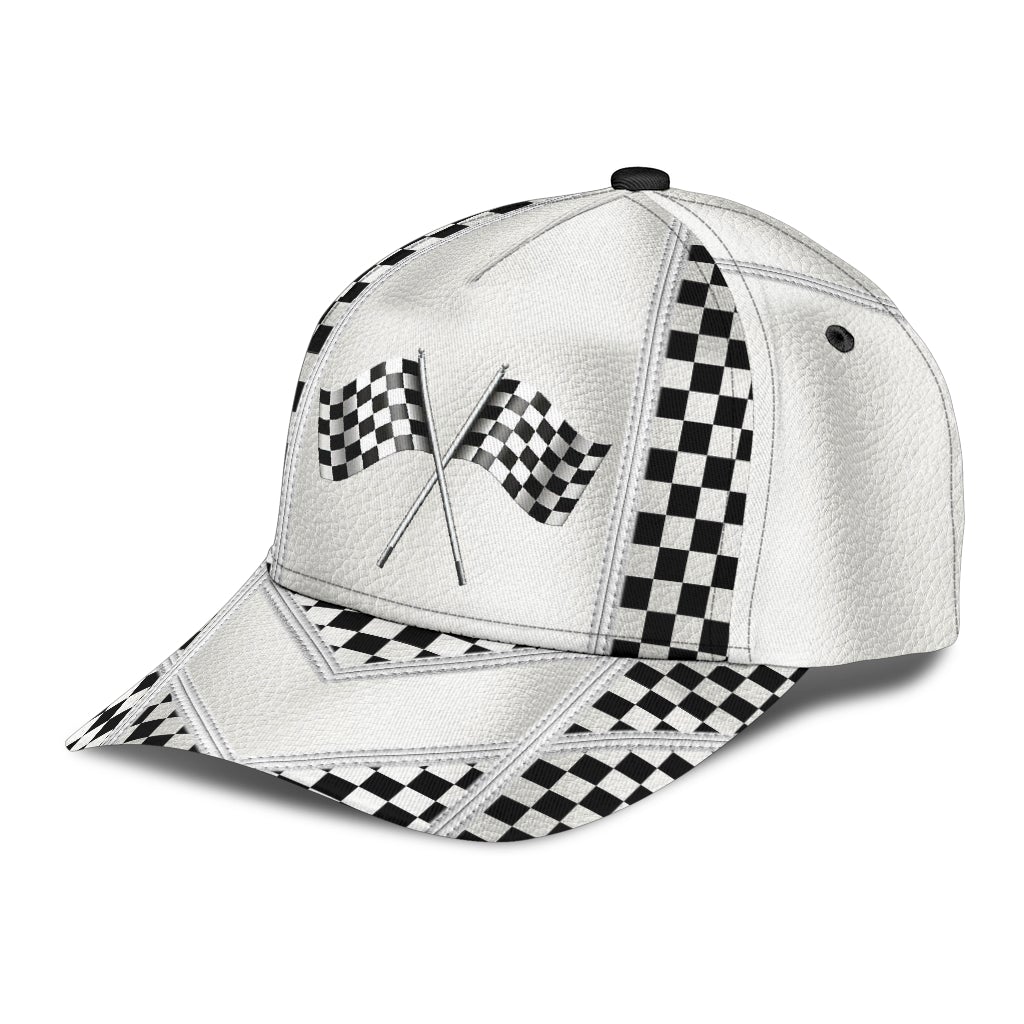 White Leather Racing Pattern Classic Cap For Outdoor Travel Parties And Thoughtful Holiday Gifting