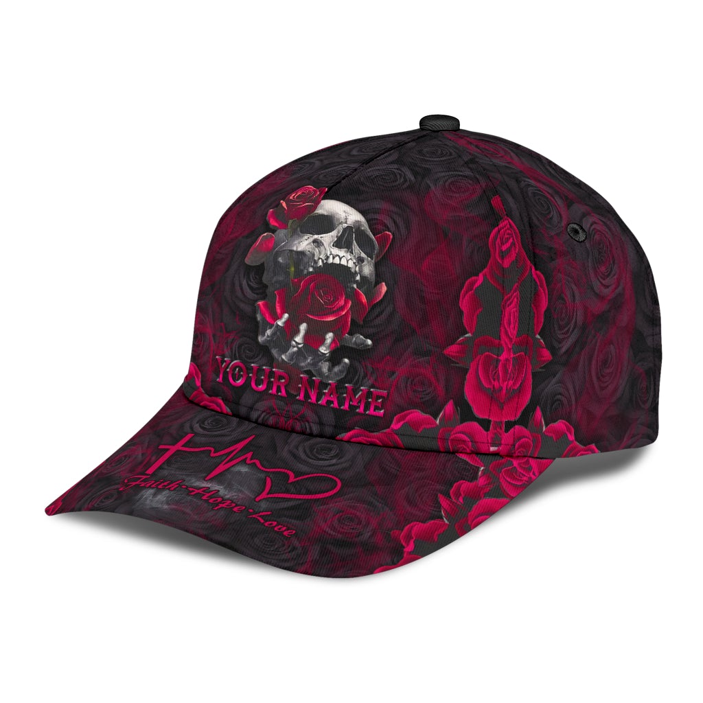 Custom Skull Roses Faith Hope Love Classic Cap For Daily Comfort Outdoor Fun And Weekend Vacations