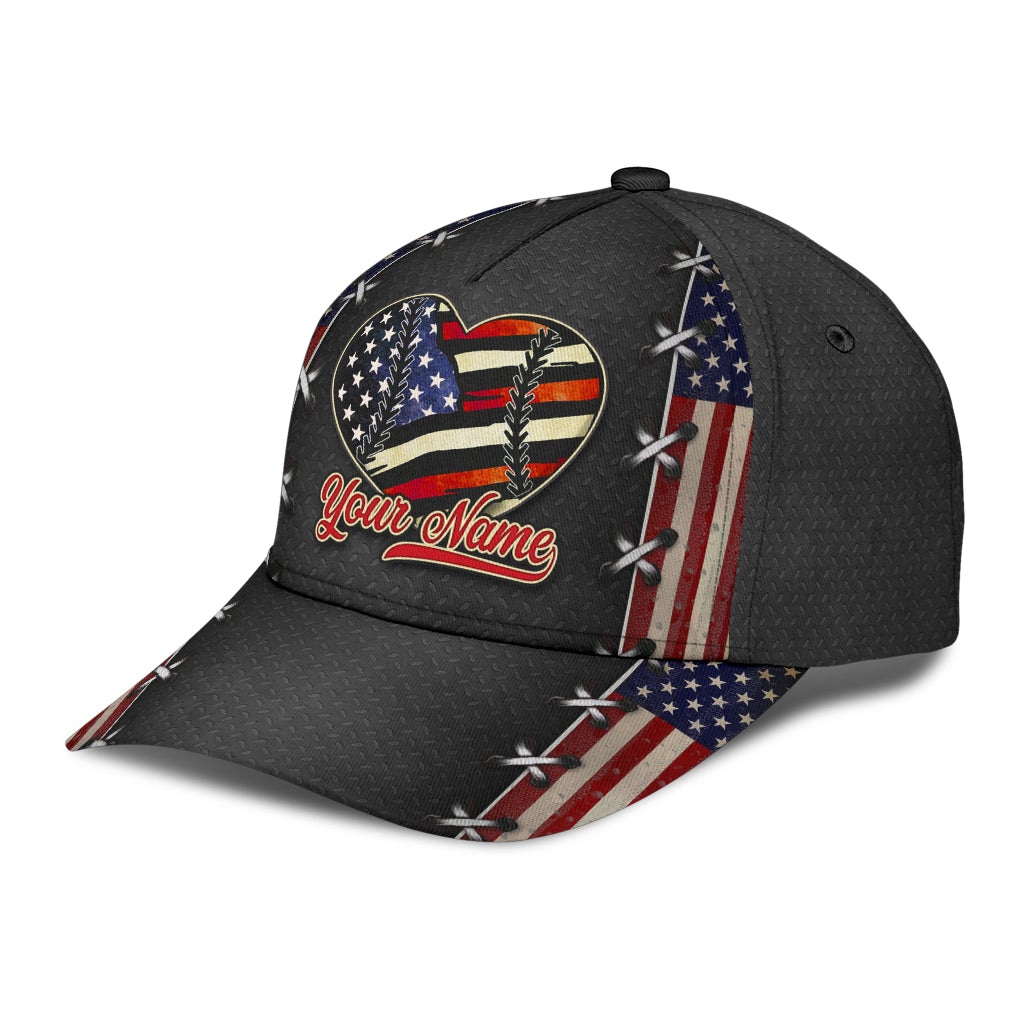 Custom Baseball Mom Heart American Flag Classic Cap For Travel Adventures Weekend Wear And Casual Style