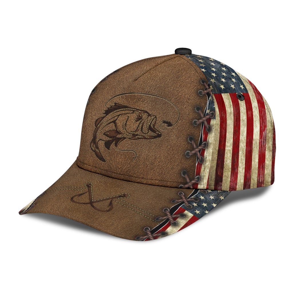 Fishing Leather American Flag Classic Cap For Festivals Travel Adventures And Casual Gift Giving