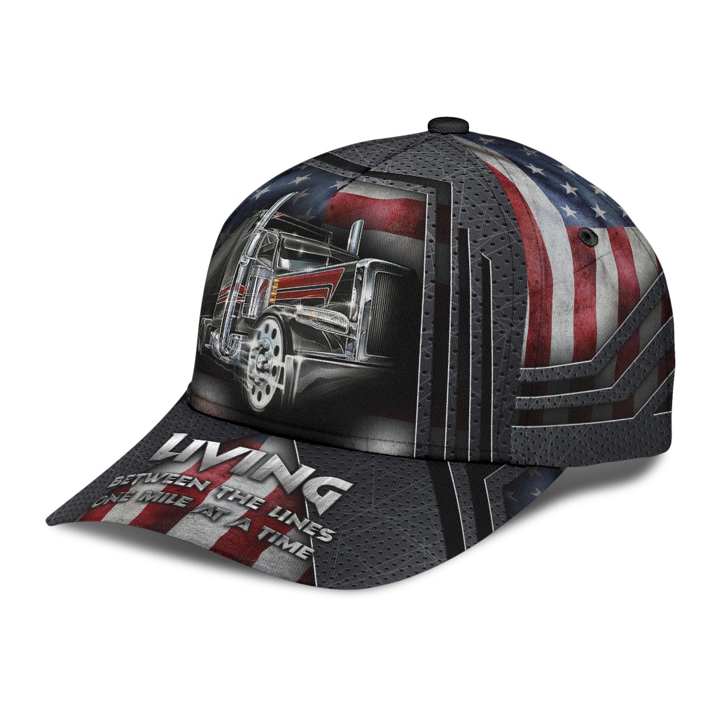 Truck Living Between Lines Mile At A Time Classic Cap For Parties Vacations And Relaxed Daily Outfits