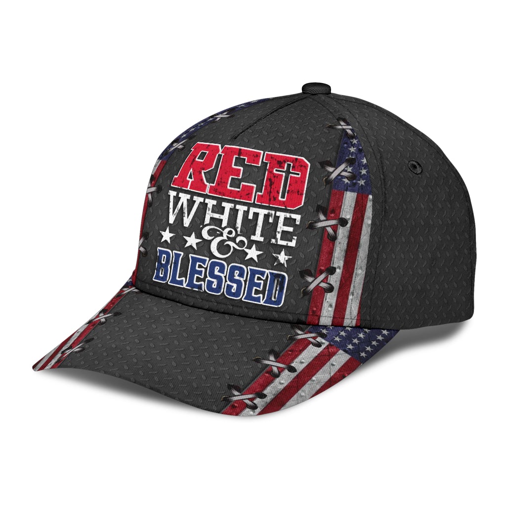 Red White And Blessed Jesus American Faith Classic Cap For Relaxed Outfits Outdoor Events And Holiday Trips