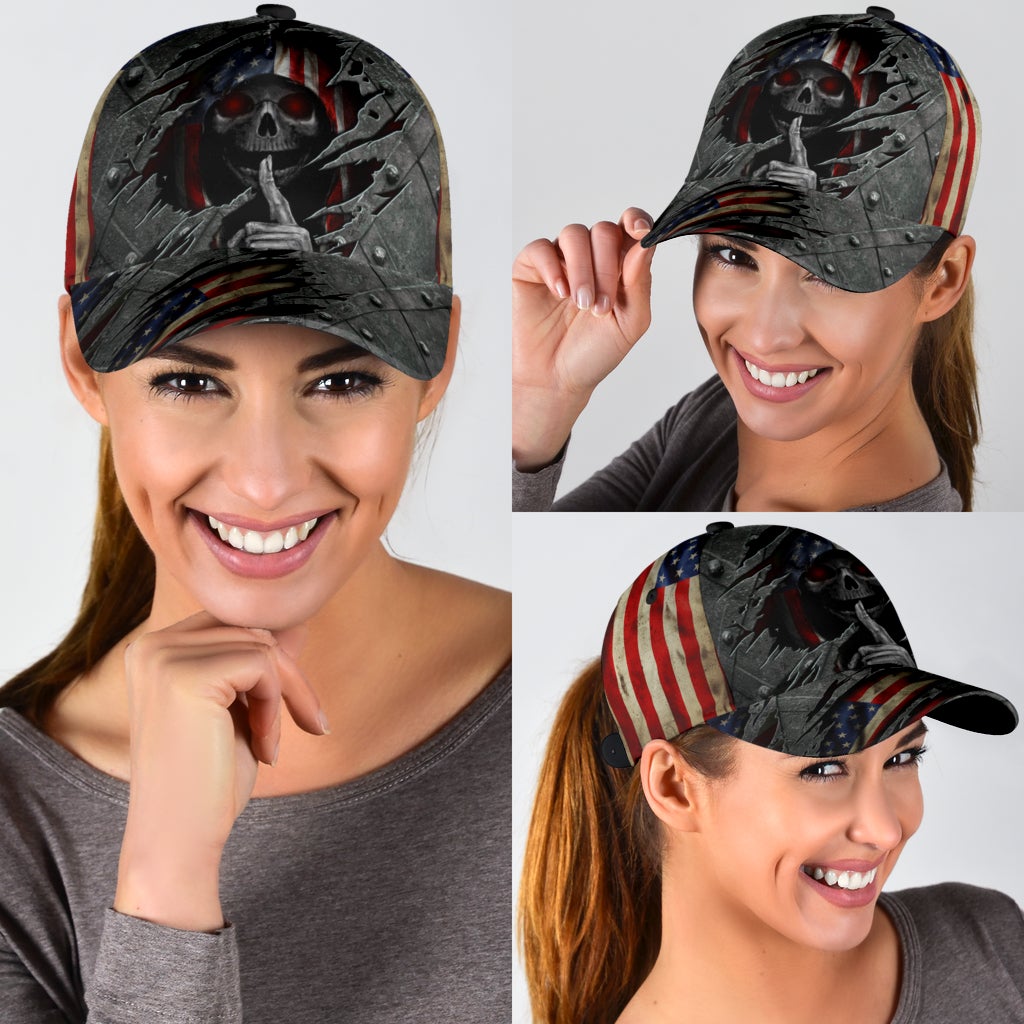 Skull American Flag Patriotic Classic Cap For Relaxed Daily Style Vacations And Festival Wear