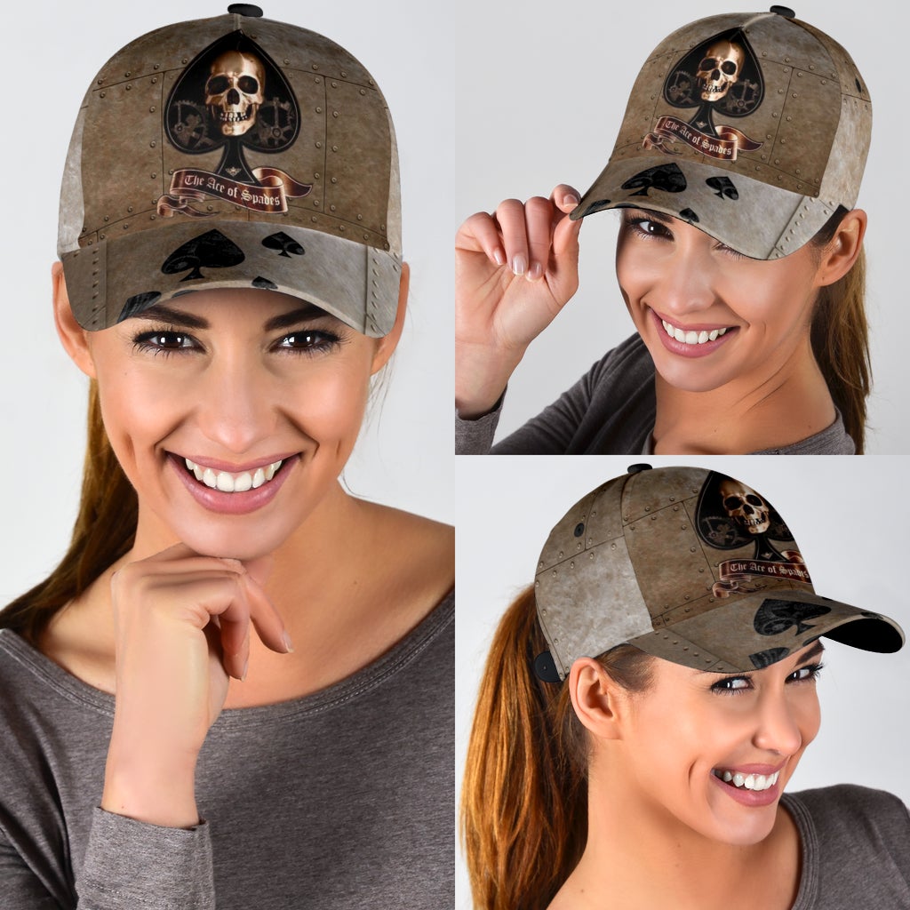 Skull Ace Of Spades Classic Cap For Beach Outings Holidays And Thoughtful Everyday Style