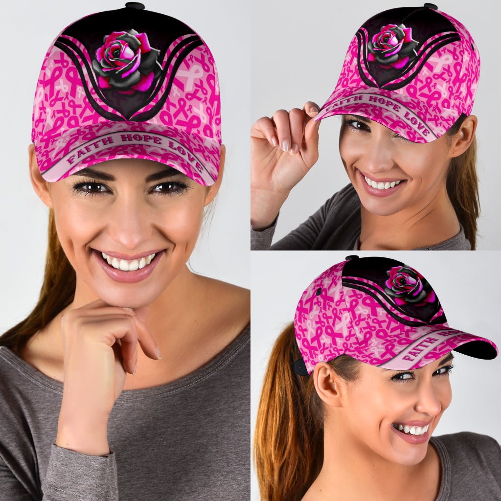 Breast Cancer Faith Hope Love Rose Classic Cap For Weekend Adventures Festivals And Gift Giving