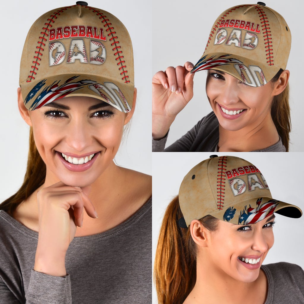Custom Love Baseball Dad Personalized Number Classic Cap For Travel Adventures Weekend Wear And Casual Style