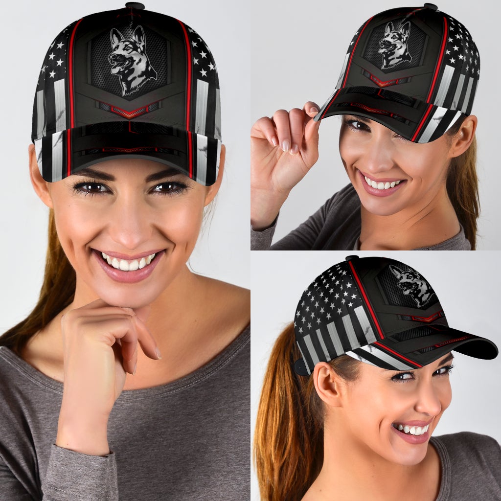 German Shepherd Red Flag Carbon Classic Cap For Summer Vacations Parties And Outdoor Events