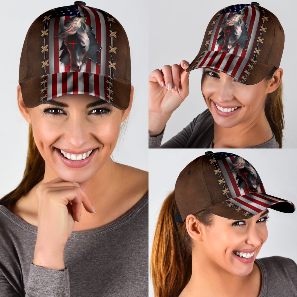 Faith Horse American Flag Classic Cap For Parties Vacations And Relaxed Daily Outfits