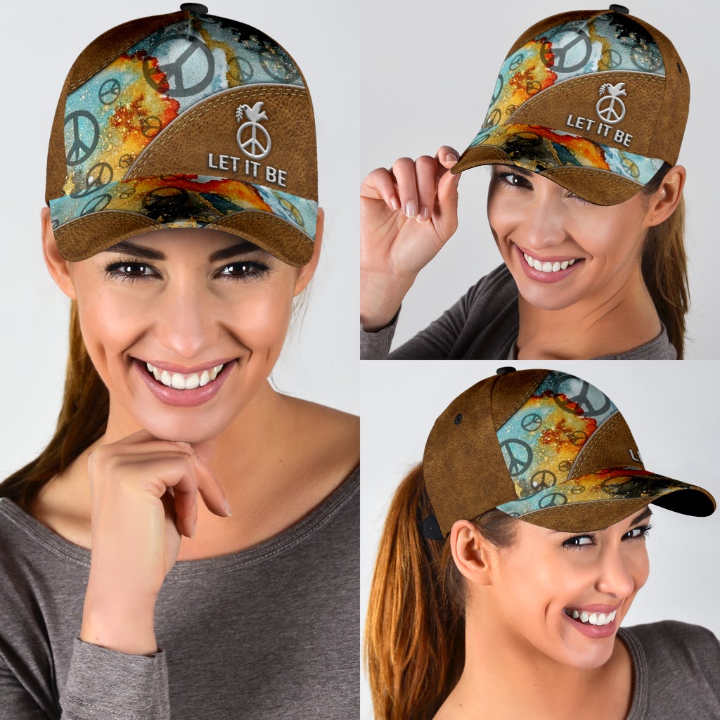 Hippie Let It Be Happy Peace Classic Cap For Everyday Wear Vacations And Seasonal Activities